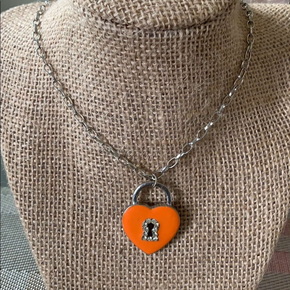Heart Lock Orange Pendant Necklace